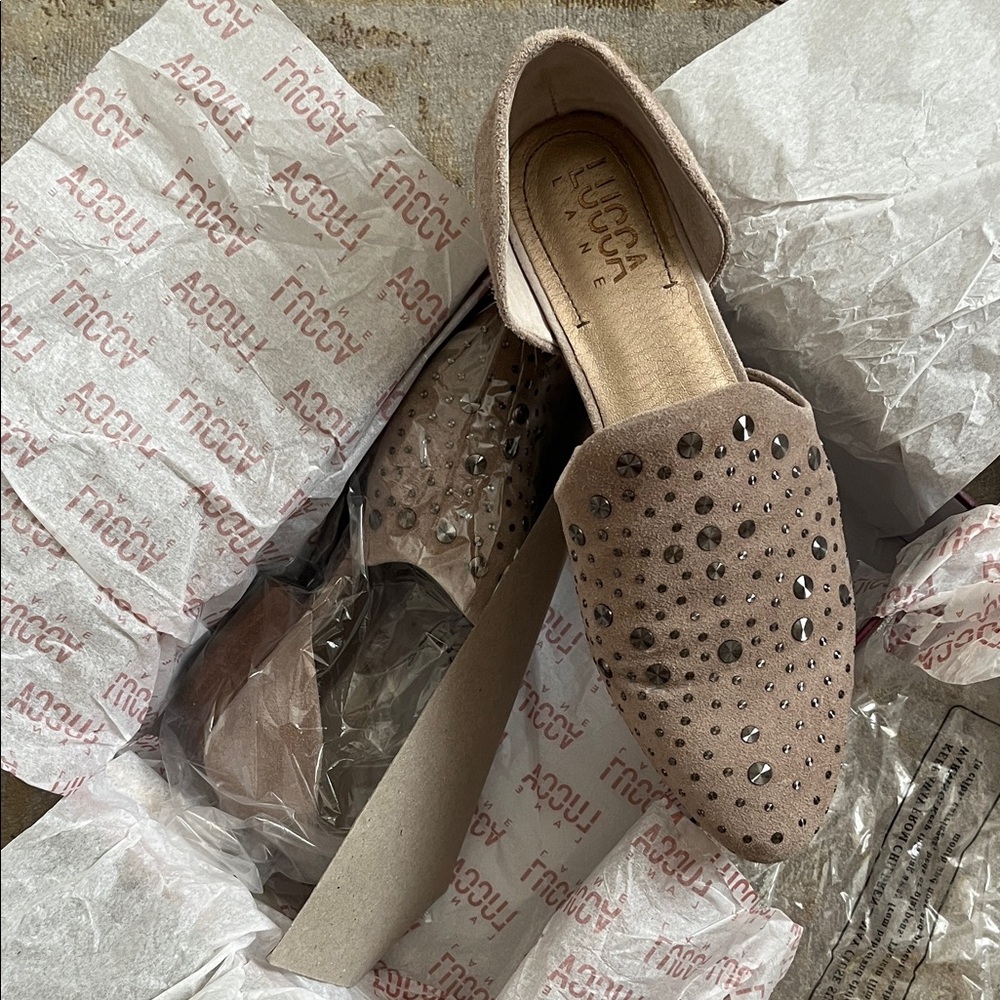 Lucca Couture Beige Studded Flats